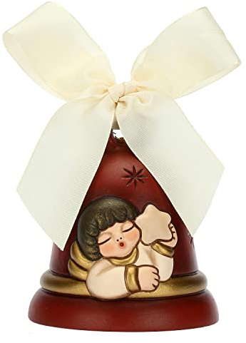 THUN - Limited Edition 2022 - Campanella Rossa in Ceramica Decorata a Mano con Iconico Angelo con Stella - Idea Regalo Natale 2022 - ø 7 cm, 8 cm h