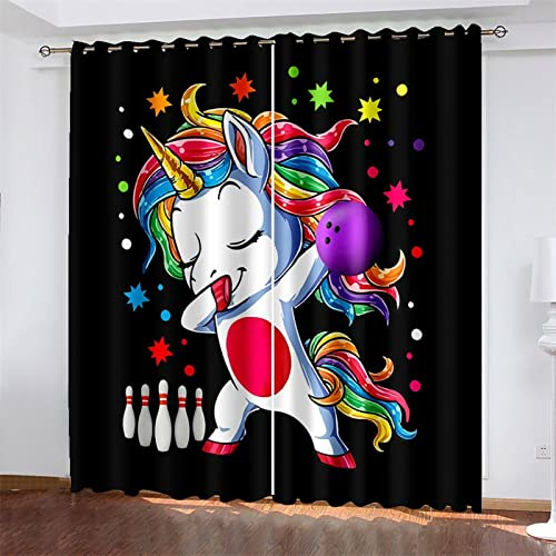 MTBDyyds Cartoons Einhörner Sterne 270X245Cm 3D Drucken Vorhänge Gardinen Vorhang Blickdicht, 3D Ösenschal Leichte Weiche Verdunklungsvorhänge Für Wohnzimmer Kinderzimmer Schlafzimmer