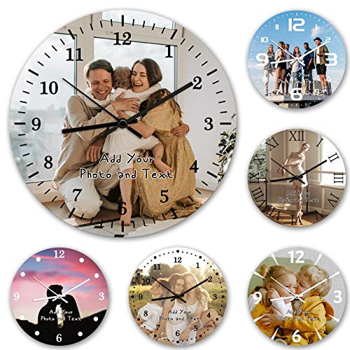 ＨＡＯＡＮＧＺＨＥ Personalisierte Runde Fotouhr, Benutzerdefinierte Wanduhr mit Foto Text, leise Wanduhr, Jahrestag/Geburtstag Dekorative Geschenk, Geschenk für Mama Papa Freunde & Familie