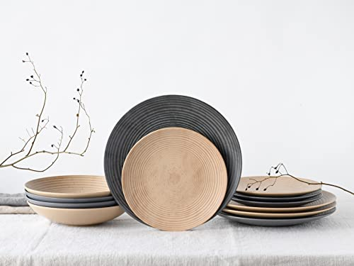 CreaTable, 13139, Serie Catania Mix, Geschirrset, Teller Set 12 teilig, Anthrazit & Sand