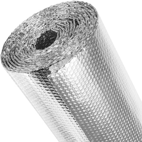 fowong Reflective Bubble Insulation Sheet, Double Side Window Insulation for Summer Heat, 48 x 10 Ft Aluminum Foil Bubble Shield, Sun Reflector for Window, RV, Garage Door, Roof