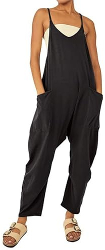 Rongseng Donna Jumpsuit Premaman - Tuta Intera Elegante Con Pantaloni Larghi, Salopette Estiva Con Tasche e Scollo a V, Senza Maniche, Tinta Unita, Casual e Oversize