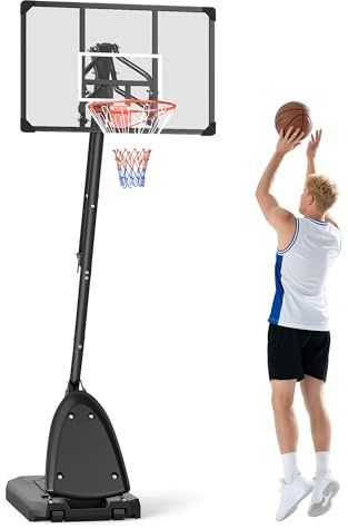 SPORTNOW Canestro Basket Regolabile in Altezza da 293-350 cm, Canestro Portatile con Tabellone e Ruote, in Acciaio, Adatto per Interno Esterno, Nero e Rosso