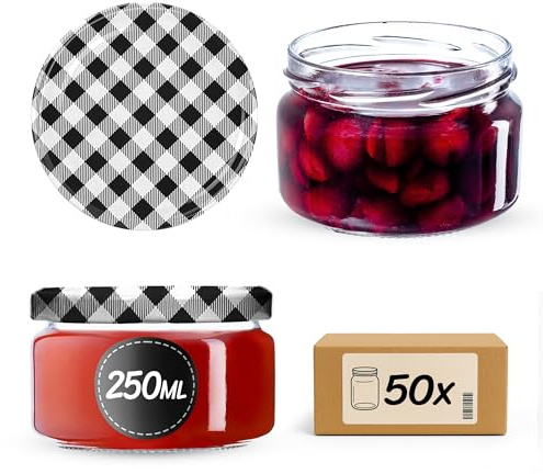 KADAX Set di 50 vasetti per marmellata in vetro 250ml Ø82 – tappo a vite ermetico, per marmellate, miele, confetture e bomboniere
