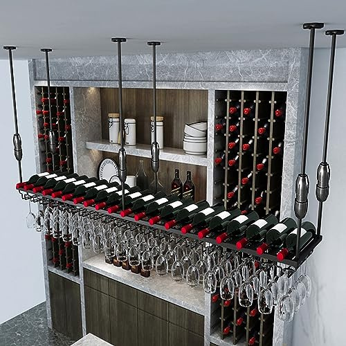 SAGIDAR Soporte Colgante para Copas, Colgador De Almacenamiento De Copas, 60cm-200cm, Estante para Vinos De Techo, Diseño Ajustable, Copas Estante De Exhibición, Puede Contener Varias Copas