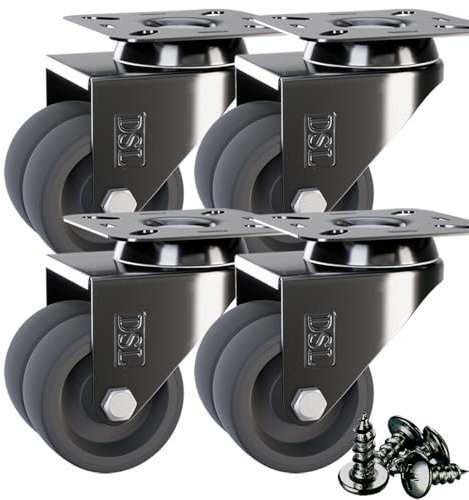 DSL Caster Wheels set of 4 - TPR Heavy Duty 50mm Swivel Castor Wheels Trolley – No Floor Marks Silent Rubbered Castors for Furniture – upto 400KG + Free Fitting