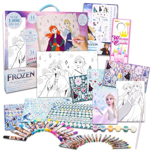 Disney Die Eiskönigin Malset für Mädchen, 1000 + Teile Die Eiskönigin Kunst- und Bastelset mit Frozen Leinwand, Farbe, Malvorlagen, Aufklebern und mehr für Kinder | Frozen Activity Kit
