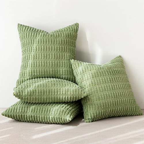 MIULEE 4er Set 40x40 cm Kordsamt Kissenbezüge Moderne Kissenhüllen Dekorative Sofakissen Dekokissen Weicher Zierkissenbezug für Wohnzimmer Sofa Schlafzimmer Boho Dekor Grün