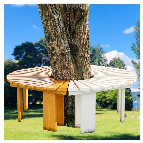 ZHENGQIAN Baumbank halbrund, gartenbank 3 sitzer, gartenbank ohne lehne, wetterfest, S-förmige Rundbank, Farbe: Gelb, Braun, Weiß, Blau, Schwarz (kann individuell angepasst Werden)(13)