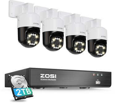 ZOSI Kit Cámaras de Vigilancia Exterior 4X 5MP Cámara Seguridad IP PoE con 4K 8CH Grabador NVR, Detección y Seguimiento de Persona, Visión Nocturna, Audio Bidireccional
