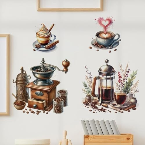 COVPAW Wandtattoo Kaffee Zeit Becher Tasse Wandaufkleber Selbstklebend Ecke Cafe Cappuccino Latte Macchiato Espresso Wohnzimmer Küche Wandsticker Wanddeko (COFFEE SET)
