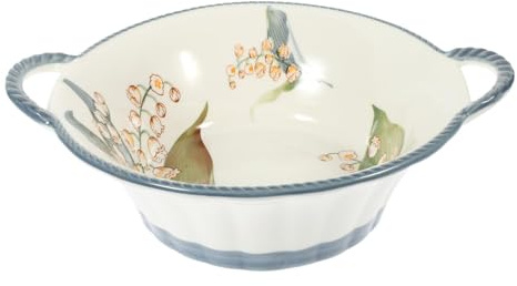 KIUGOP Maiglöckchen Keramikschüssel Große Salatschüssel Wohnaccessoire Keramik Suppenschüsseln Abendessen Suppenschüssel Servierschüssel Große Suppenschüssel Küche Keramik,Weiß