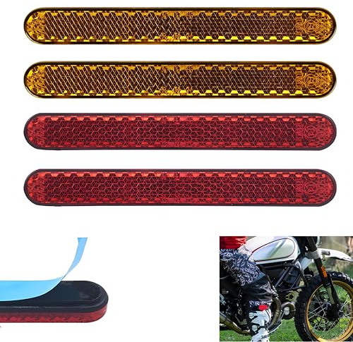Silkwish 4 Stück Mini Rückstrahler Motorrad, 100 x 13 x 7mm Reflektor Motorrad Roter Rechteckiger Rückstrahler, Selbstklebend Katzenauge Hinten E4 Reflektor für Multifunktional Scooter Fahrrad