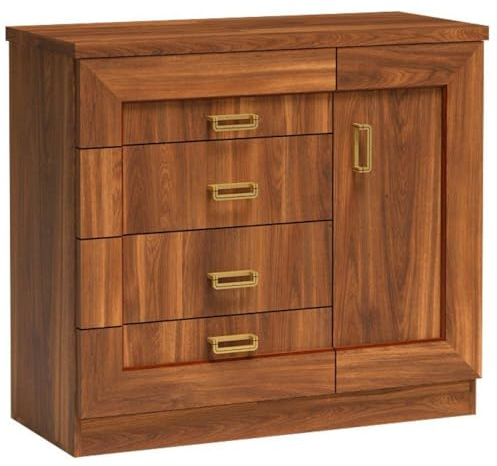 Lomadox Kommode Anrichte Sideboard Schrank rustikal Alt Eiche Alteiche 1 Tür 4 Schubladen 100x91x44 cm
