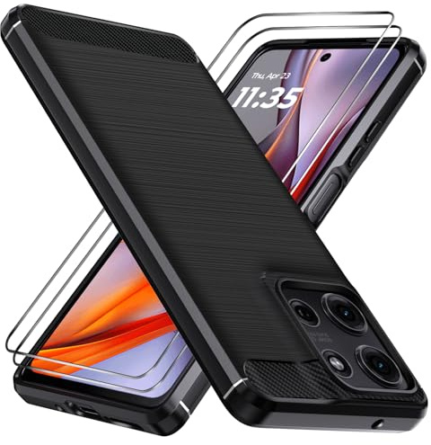 ivoler Hülle für Motorola Moto G75 5G mit 2 Stück Panzer Schutz Glas, Militärischer Stoßfest Handyhülle, Dünne Weiche TPU Silikon Kratzfest Schutzhülle Anti-Fingerabdruck Case, Schwarz
