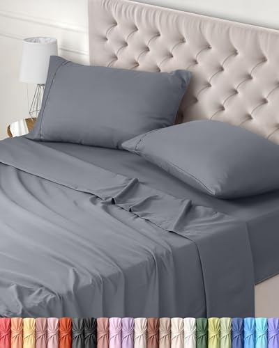 Utopia Bedding Parure de Lit 160x200, Draps de Lit 2 Personnes, Ensemble de Draps 4 Pièces, Polyester Microfibre, 1 Drap Housse 160x200, 1 Drap Plat 266x259 et 2 Taies d'oreillers 50x75, Gris