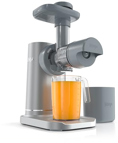 Ninja NeverClog Cold Press Juicer | Powerful Electric Slow Masticating Juicer with Pulp Control | XL Capacity | 24 oz. Juice Jug & 36 oz. Pulp Container | Dishwasher Safe | Gray | 150W | JC151​SL