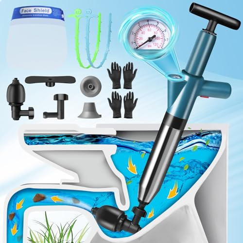 Toilet Unblocker, Toilet Plunger Heavy Duty High Pressure Air Sink Unblocker Tools with Visual Barometer Sink Plungers for Unblocking Bathroom Kitchen Floor Drain Sink Shower Pipe Clog