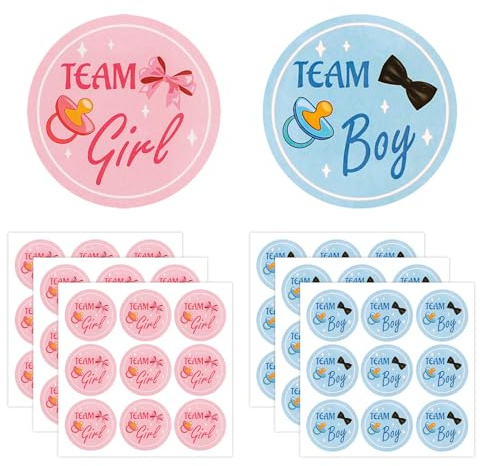 54pcs Gender Reveal Stickers, 1.97 Inch Team Boy or Girl Round Decals Blue and Pink Baby Shower Labels for Gift Wrapping Scrapbook Envelope Ideas Games Party Favors Decoration (Baby Nipple)
