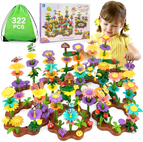 Funsland Juguetes Niña 3 Años, 322 PCS Juguetes de Construcción para Jardín de Flores, DIY Ramo de Arreglo Floral Juegos Cumpleaños, Regalos educativos para Niñas de 3 4 5 6 Años