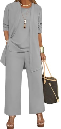 shownicer Completo Donna Elegante Tailleur 3 Pezzi Set Completi di Pantaloni da Cerimonia Set Taglia Grande Abbigliamento per Business e Matrimoni A Grigio 3XL