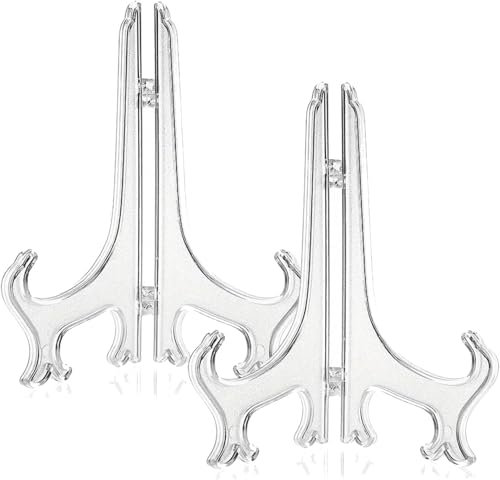 Trifletopia 2PCS Plate Display Stand - Folding Easel Holders - Plastic Stands for Plates Photos Frames Decorative Items - Table Wedding Birthday Home Decoration Use (Transparent)