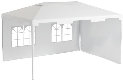 Outsunny Carpa de Jardín 4x3 m Cenador Desmontable Exterior Gazebo Blanco | 2 Ventanas, 2 Paneles Laterales, Marco de Acero, Resistente al Agua, Anti-UV, para Patio Terraza