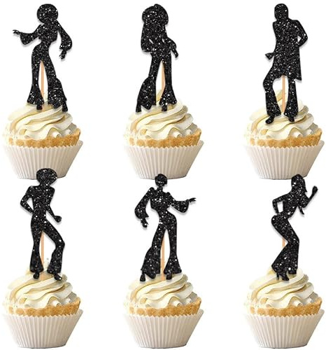 Mamma Mia Party Decorations, Dancing Queen, Disco Dancing Cupcake Toppers - HSC 24Pcs Cake Toppers for Women with Sticks for 70s Vintage Disco Dancing Theme Wedding Birthday Party Cake Decorations
