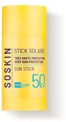 Soskin - Stick Solaire SPF50 Très Haute Protection - Visage & Zones Sensibles - Résistant à l’Eau - Format Nomade Anti-Brillance - Protection UVA/UVB - 15 g