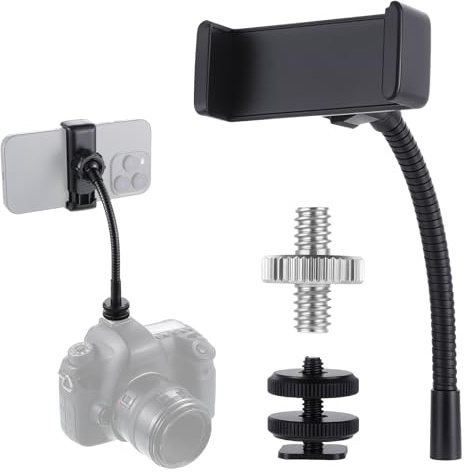 Universal Phone Holder for Ring Light, Ring Light Phone Holder Tripod Stand with 1/4'' and Hot Shoe Adapter, Flexible Phones Mount Holders for Ringlight and Tripod Stand Replacement Accessories