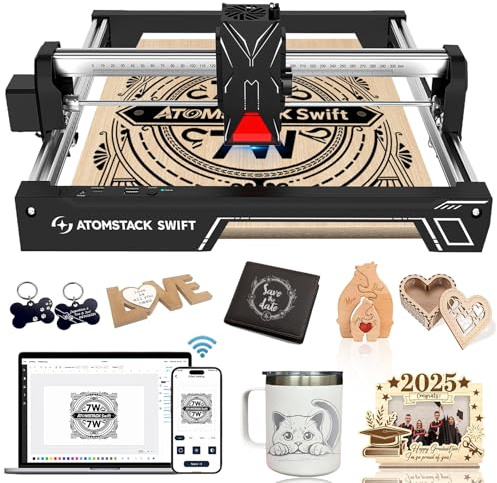 ATOMSTACK Swift Graveur Laser pour Débutants, Coupe-Laser 7000 mW, Zone de Travail 300×300 mm, Machine a Graver Laser Haute Précision pour Bois, Cuir, Métal Revêtu et Acrylique (Swift 7W)