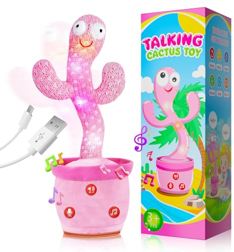 SANJOIN Rechargeable Dancing Talking Cactus Toy for Toddlers 18 Months+, Baby Cactus Toy with Adjustable Volume, Mimicking, Recording & Singing, Soft Plush Baby Toys for Girls Boys
