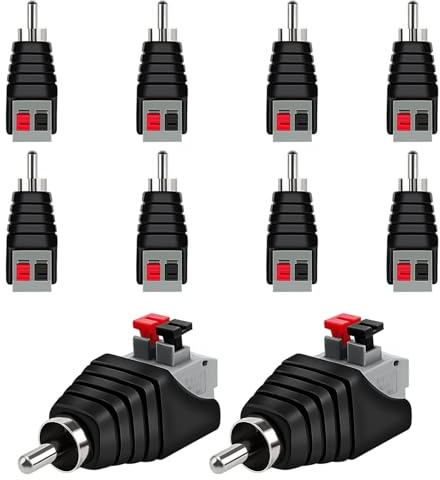 MejaRizon 10 Stk RCA zu Lautsprecher Kabel Adapter Subwoofer Lautsprecher Phono, RCA Stecker/Buchse Cinch Stecker & Buchse zu AV 2 Schraubklemme lötfreier Konverter Audio/Video Federpresse für CCTV