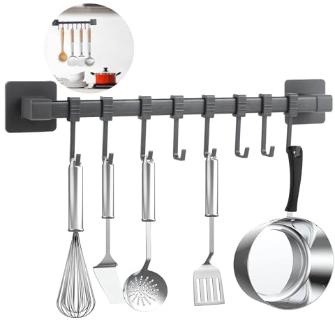 Ylinwtech Selbstklebende hakenleiste,Küchen hakenleiste ohne bohren,Wandmontage küchenleiste,Für Küche und Bad,8 Haken