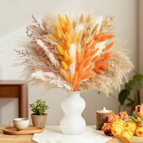UNIANE 64 delar bohemisk pampasgräsdekoration, torkade kaninsvansblommor, torkade bohemiska pampasgräsblommor, torkade vassblommor för vardagligt matbord, vardagsrum,bröllop,bohemiska festdekorationer