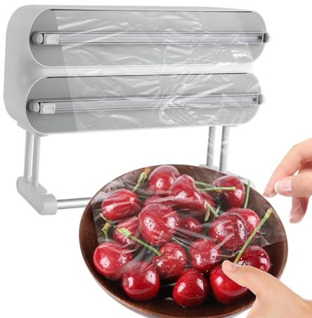Repomanda Derouleur Film Alimentaire Magnétique 3 en 1 Distributeur Papier Aluminium et Film avec Coupe-métal Dérouleur Film Étirable sans Perçage pour Cuisine, Restaurant, Café