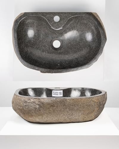 WohnFREUDEN - Lavabo ovale in pietra, 50 cm, con foro per rubinetto, bagno, WC, giardino, pietra fiume, lavandino a mano