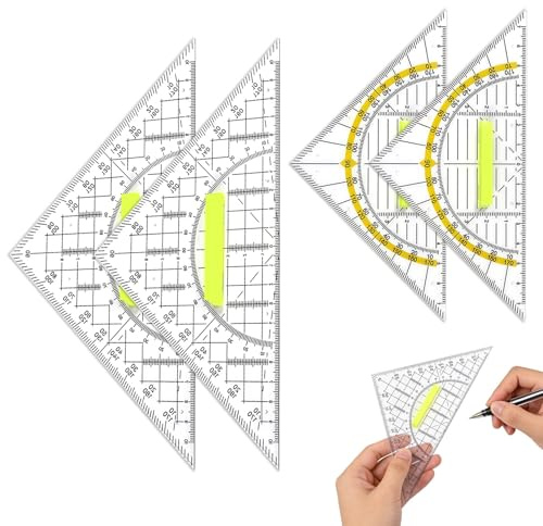 KLINNA 4 Stück Geodreieck Mit Griff, Flexibles Geodreieck-Set aus Kunststoff, 22.5cm Großes Dreieck & 16cm Kleines Zeichendreieck, für Schule Büro Zeichnen Kartografieren Modellieren