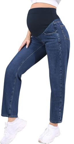 renvena Dam mammajeans raka ben jeans hög midja mammabyxor graviditetsbyxor med mage midjeband mammamode