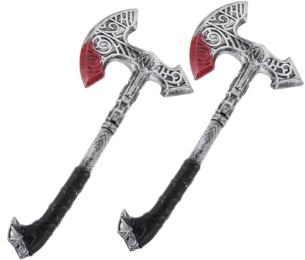 Ciieeo Accesorios de Cosplay 2 Piezas Hachas Vikingas de Plástico Plateadas Ligeras para Disfraz Medieval y Fiesta Temática de Halloween