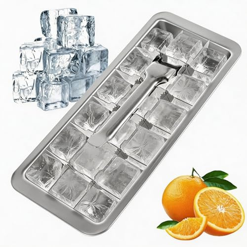Stainless Steel Ice Cube Tray,18 Slot Removable Metal Ice Cube Maker with Easy Release Handle,Detachable Freezer Square ICES Cubes Mold for Making Various ICES Cubes and Frozen Foods (1PC)