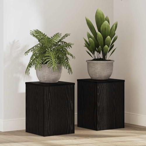 Mangloder - Juego de 2 soportes para plantas, aspecto de roble negro, de material de madera, 25 x 25 x 35 cm, con flores, escalera, taburete, estante de varios niveles para interior, exterior, jardín