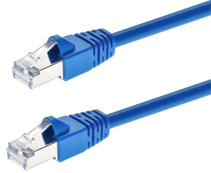 Monoprice Cat6A 7ft Blue Patch Cable Double Shielded (S/FTP) 26AWG 10G Pure Bare Copper Snagless RJ45 Fullboot Series Ethernet Cable