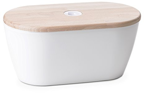 omada Design Boîte à pain 34x19x17 cm avec une capacité de 6 litres et un couvercle qui peut être utilisé comme planche à découper, idéale pour préserver la fraîcheur et gagner de la place, Blanc