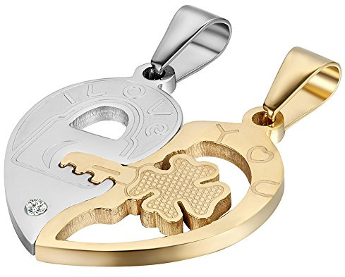 OIDEA Coppia di collane con ciondolo a forma di puzzle a forma di cuore, 2 pezzi, in acciaio inox con zirconi, ciondolo a forma di cuore, albero della vita, incisione, regalo per coppie, uomo e donna
