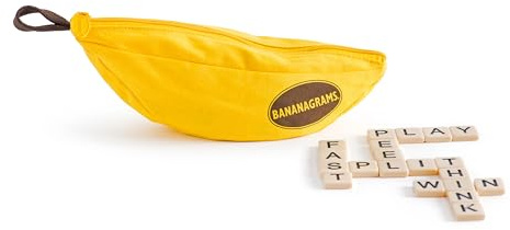 Bananagrams Classic Word Game – Fast-Paced Spelling & Anagram, Family & Travel Game , 144 Letter Tiles in Portable Banana Pouch, 1–8 Players, Educational Wordplay Fun for Ages 7+