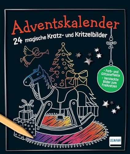 Adventskalender 24 magische Kratz- und Kritzelbilder: 24 weihnachtliche Kratzkarten mit Farb- und Glitzereffekten und versteckten Bildern zum Freikratzen für Kinder ab 5 Jahren