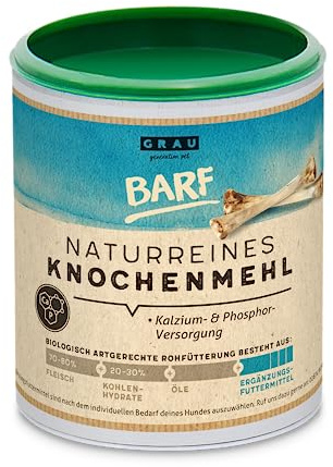 GRAU - das Original - 100% Naturreines Knochenmehl vom Rind, natürliches Calcium für Knochenaufbau & Gelenke, 1er Pack (1 x 400 g), Ergänzungsfuttermittel für Hunde & Katzen