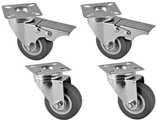 HRB Möbelrollen, 4er Set 160 Kg Tragkraft (2 Lenkrollen + 2 Lenkrollen mit Bremse)
