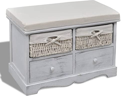 vidaXL Sitzbank mit Stauraum Weiß 62×33×42 cm Paulownia Holz